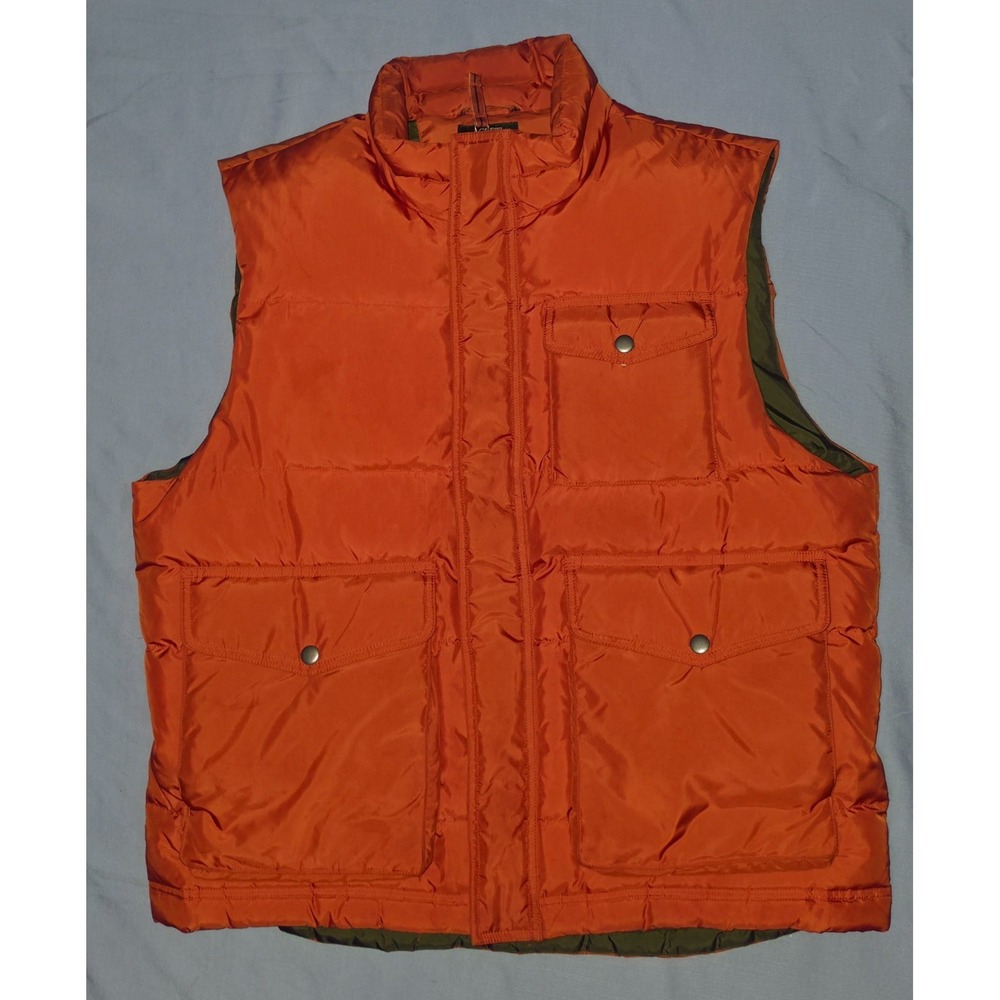 J.Crew Expedition Orange Down Puffer Vest L Large Snap Pockets Vintage 2004